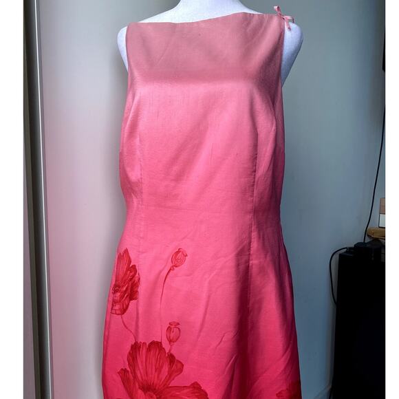 Pink Ombre Hawaiian Floral Sleeveless High Neck Midi Dress Bow Coquette Dress - Picture 2 of 6